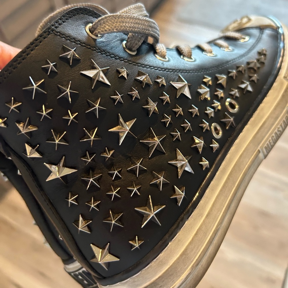 Like new, Phillip Plein leather studded lace-up high top sneakers.